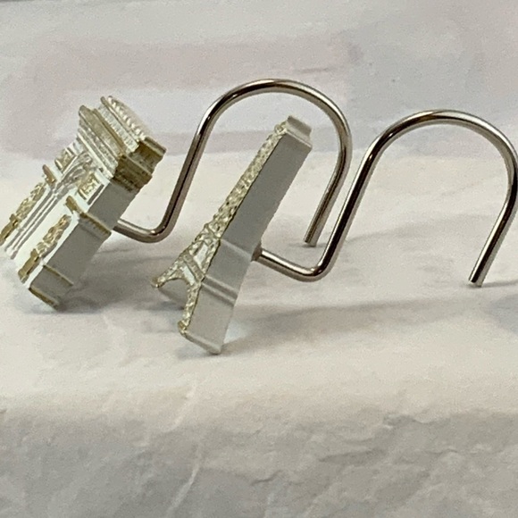 Paris Eiffel Tower Shower Hooks Arc de Triomphe French Resin White Gold 12 PC - Picture 4 of 16